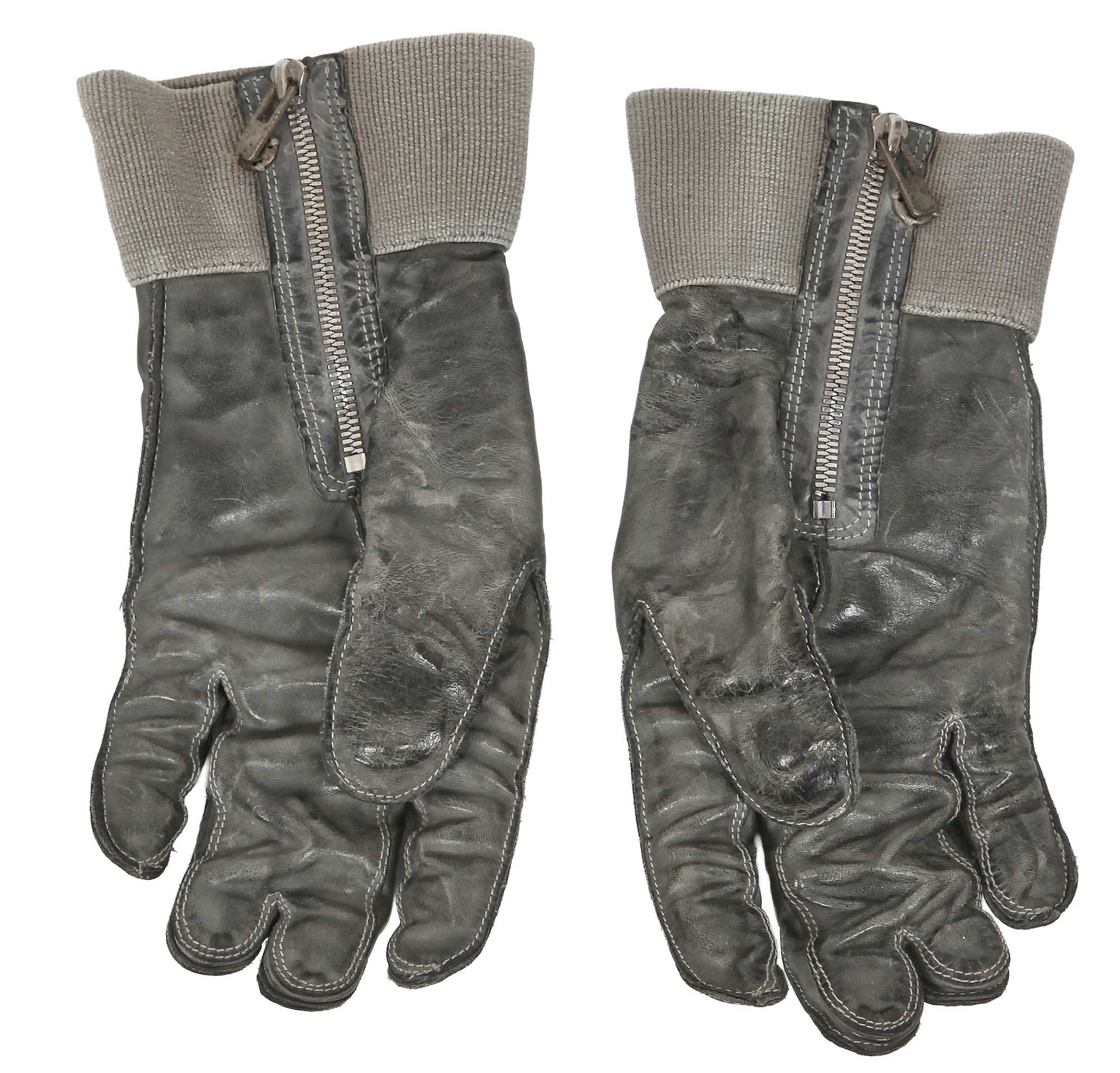 Lot 393 - A pair of Carol Christian Poell men's grey-green leather joined-finger gloves, 2000s