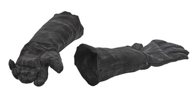 Lot 389 - A pair of Carol Christian Poell men's black leather long gloves, 2000s