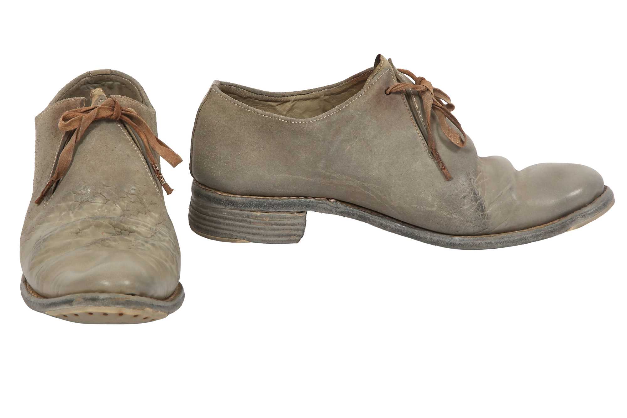 Lot 384 - A pair of Carol Christian Poell men's garment-dyed light grey suede leather one-fold derbies, 2000s