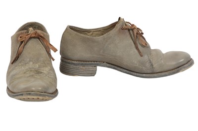 Lot 384 - A pair of Carol Christian Poell men's garment-dyed light grey suede leather one-fold derbies, 2000s