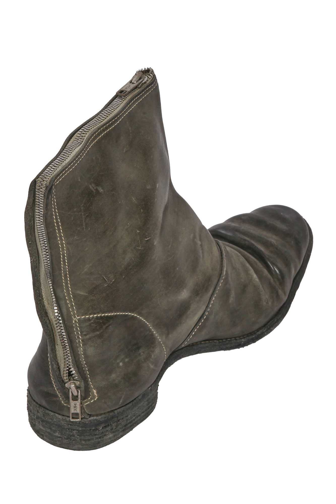 Lot 381 - A pair of Carol Christian Poell men's garment-dyed olive green leather top-zip boots, 2000s