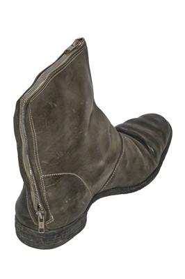 Lot 381 - A pair of Carol Christian Poell men's garment-dyed olive green leather top-zip boots, 2000s
