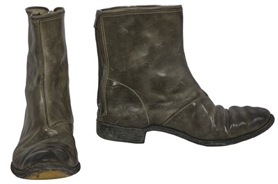 Lot 381 - A pair of Carol Christian Poell men's garment-dyed olive green leather top-zip boots, 2000s