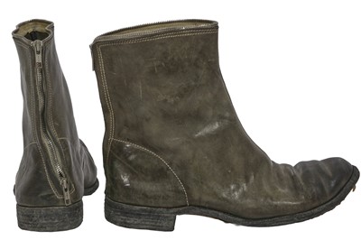 Lot 381 - A pair of Carol Christian Poell men's garment-dyed olive green leather top-zip boots, 2000s