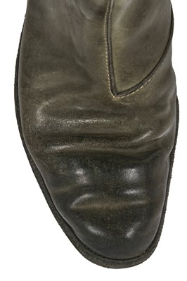 Lot 381 - A pair of Carol Christian Poell men's garment-dyed olive green leather top-zip boots, 2000s