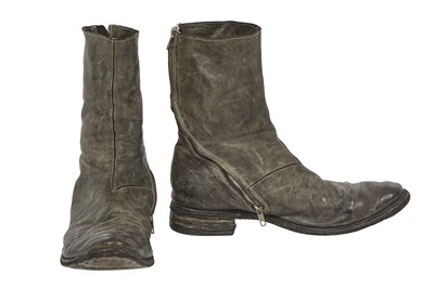 Lot 405 - A pair of Carol Christian Poell men's garment-dyed grey-green leather 'tornado' boots, 2000s