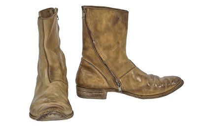 Lot 403 - A pair of Carol Christian Poell men's garment-dyed beige leather 'tornado' boots, 2000s