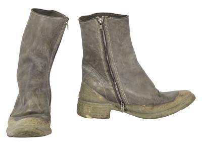 Lot 401 - A pair of Carol Christian Poell men's garment-dyed grey leather drip rubber boots, 2000s