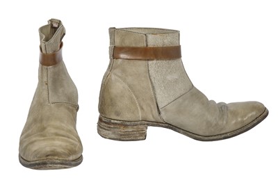 Lot 400 - A pair of Carol Christian Poell men's garment-dyed light grey suede rubber band rain boots, 2000s