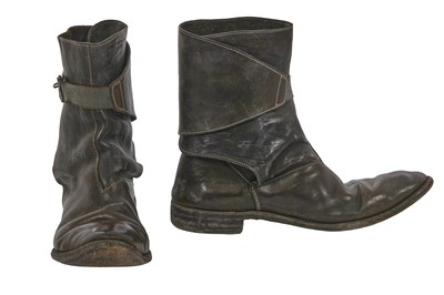 Lot 398 - A pair of Carol Christian Poell men's garment-dyed brown leather 'hook' boots, 2000s