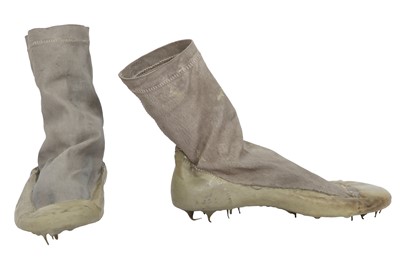 Lot 397 - A pair of Carol Christian Poell men's garment-dyed light grey leather drip rubber sock boots, 2000s
