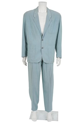 Lot 514 - A Jean Paul Gaultier men's blue and green pinstriped rayon-blend suit, circa 1985