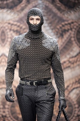 Lot 316 - An Alexander McQueen men's duffle coat and sweater ensemble, 2010-11