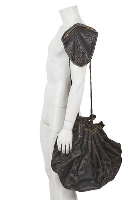 Lot 396 - A Carol Christian Poell men's garment-dyed dark brown leather shoulder bag, 2000s