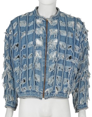 Lot 528 - A Vivienne Westwood men's slashed denim jacket, 'Cut and Slash' collection, Spring-Summer 1991