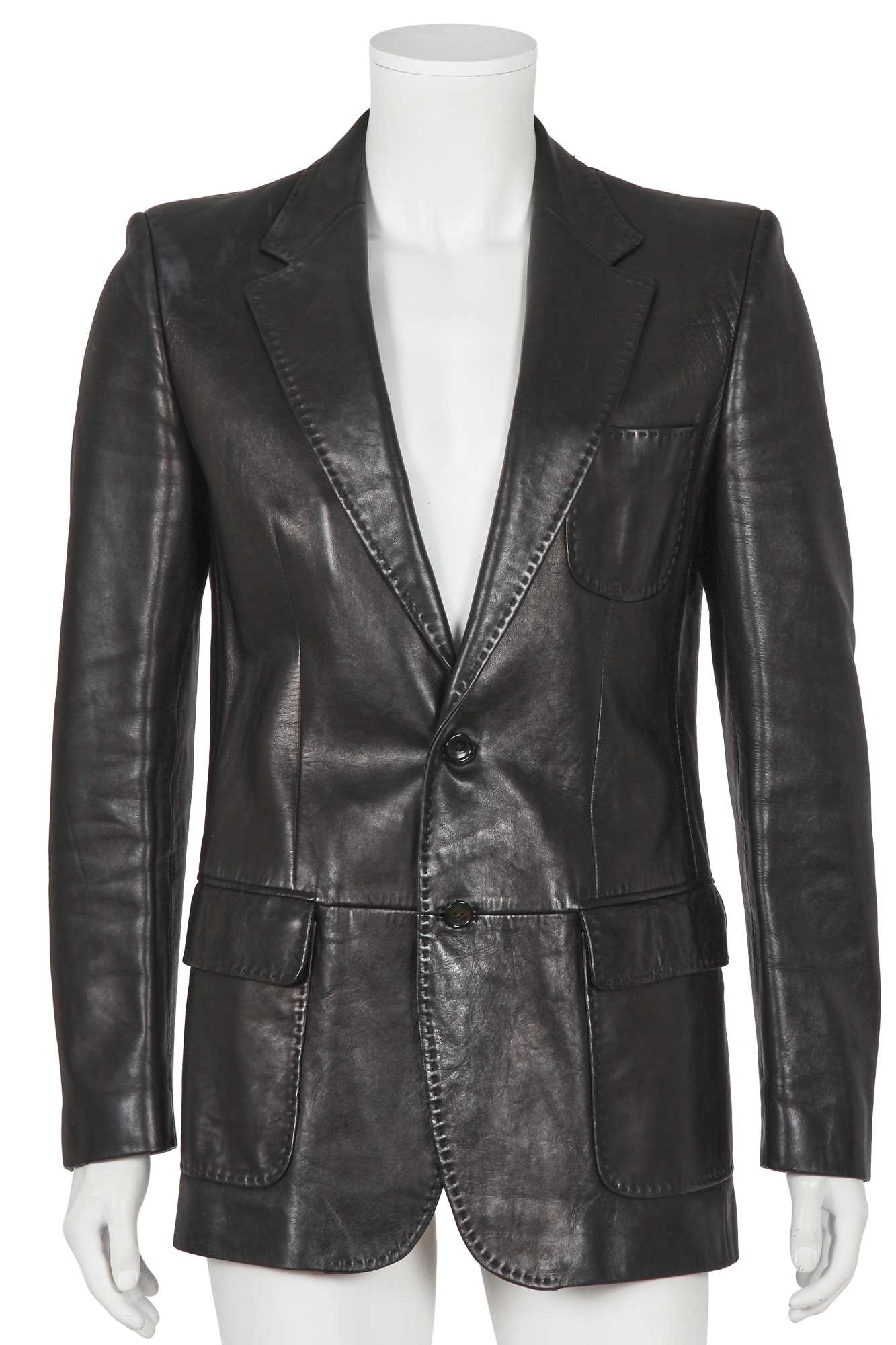 Lot 305 - A Gucci, probably by Tom Ford, men's black leather blazer, 2000s