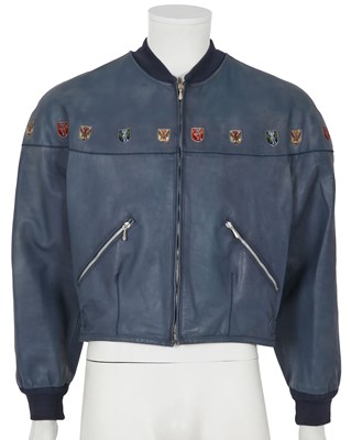 Lot 508 - A Jean Paul Gaultier men's blue leather jacket, ‘Les Rétros-modernes’, Spring-Summer 1988