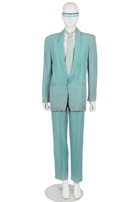 Lot 558 - An Antony Price men's baby blue grosgrain suit, circa 1980