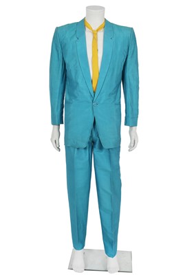Lot 561 - An Antony Price men's pale blue slubbed silk suit, 1980s