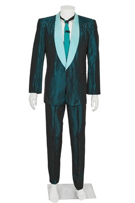 Lot 556 - An Antony Price men's black-teal shot viscose dinner suit, circa 1983