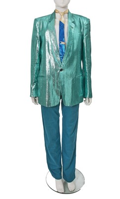 Lot 570 - An Antony Price men's blue lurex and cotton ensemble, 1970s