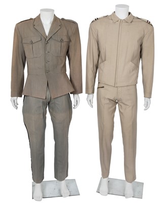 Lot 555 - Two Antony Price men's beige and grey ensembles, circa 1983
