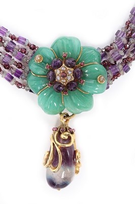 Lot 55 - A good multi-strand beaded necklace with dyed...