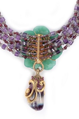 Lot 55 - A good multi-strand beaded necklace with dyed...