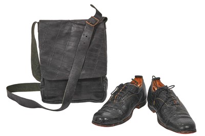 Lot 466 - A Paul Harnden men's black crocodile-embossed leather shoes and bag group, 2000s-2010s