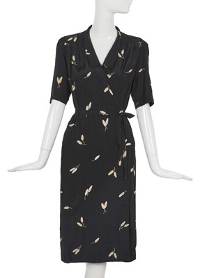 Lot 1 - A Comme des Garçons printed navy rayon wrap-dress, 1970s