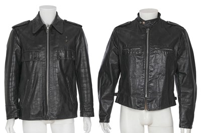 Lot 579 - Two men's black leather biker jackets, 1960s-70s