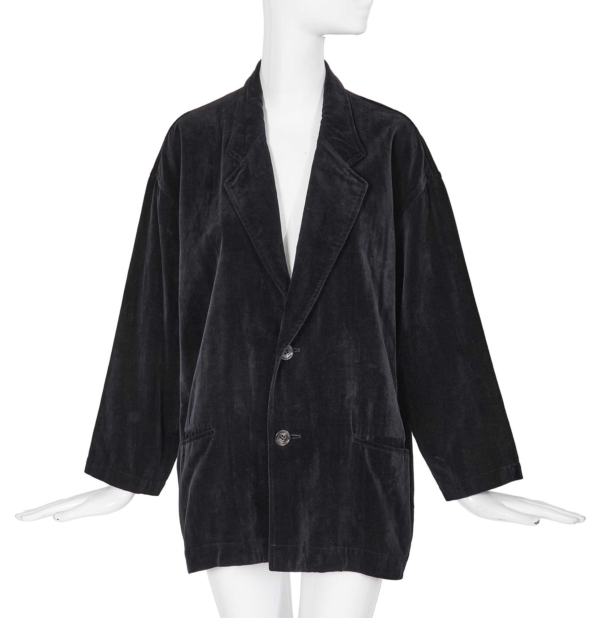 Lot 85 - A Comme des Garçons outsized black velvet blazer, probably ‘Gloves, Skirts, Quilted Big Coats’ collection, Autumn-Winter 1983-84