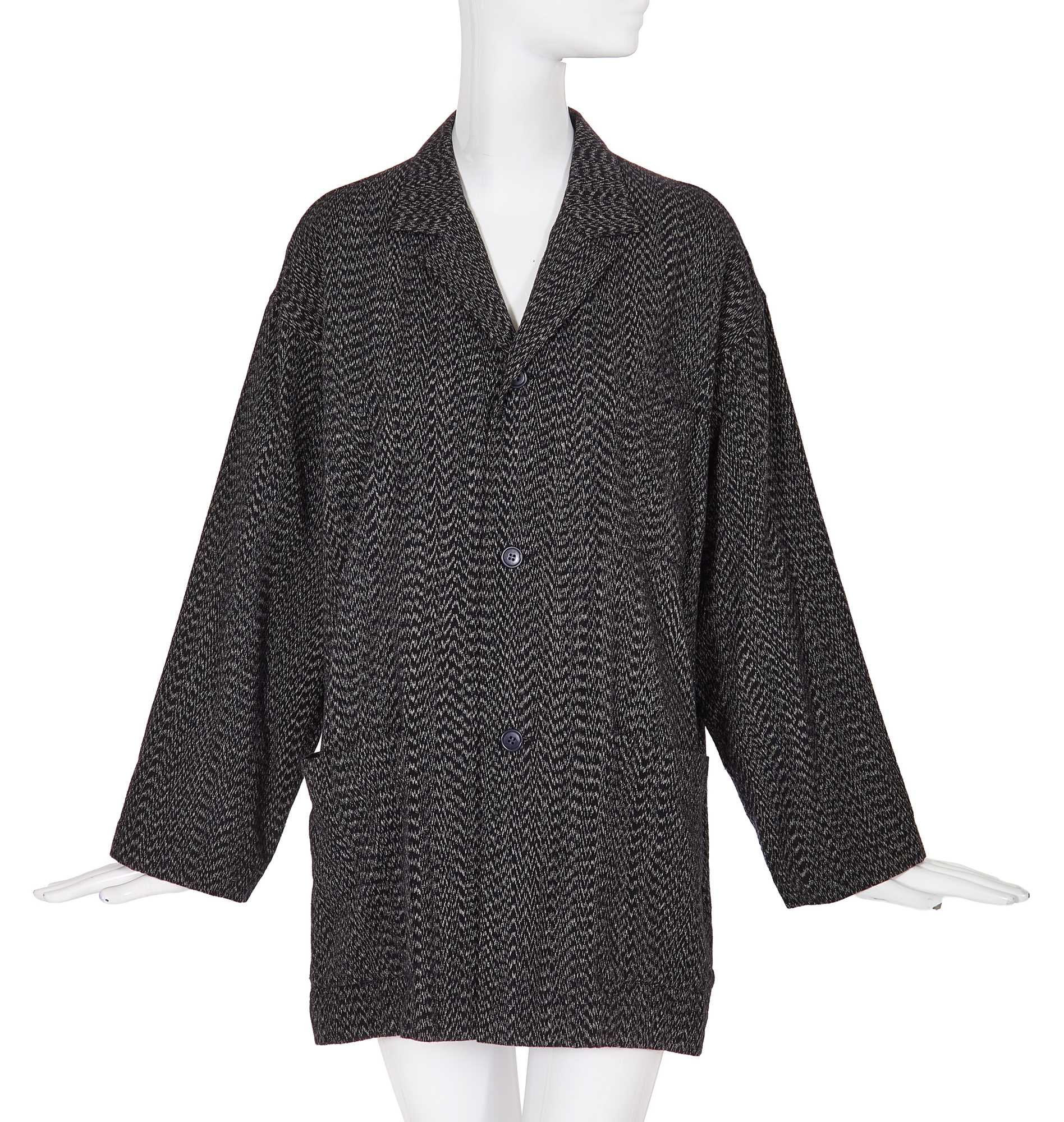 Lot 93 - A Comme des Garçons outsized black and grey wool jacket, probably ‘Twist, Silk + Jersey, Knits (Patchworks)’ collection, Autumn-Winter 1984-85