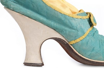 Lot 130 - A pair of turquoise damask silk high-heeled...