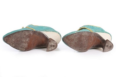 Lot 130 - A pair of turquoise damask silk high-heeled...