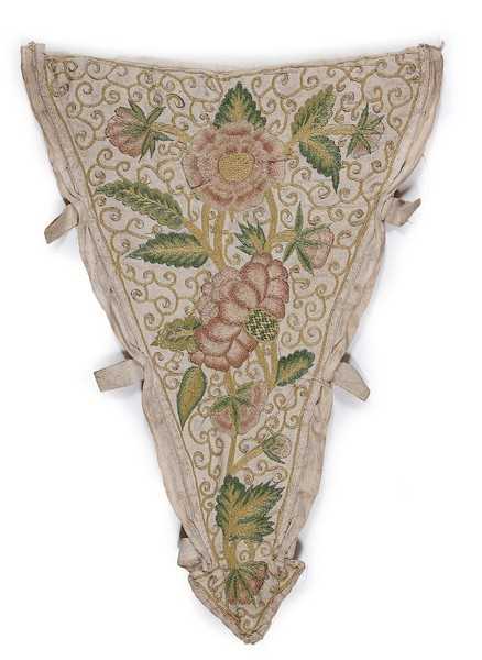 Lot 128 - An embroidered linen stomacher, circa 1710,...