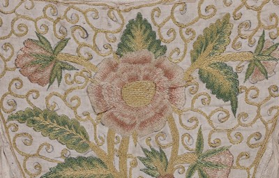 Lot 128 - An embroidered linen stomacher, circa 1710,...