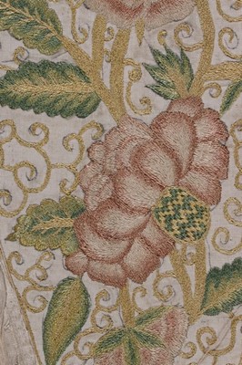 Lot 128 - An embroidered linen stomacher, circa 1710,...