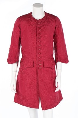 Lot 109 - A gentleman's Chinese embroidered crimson silk...