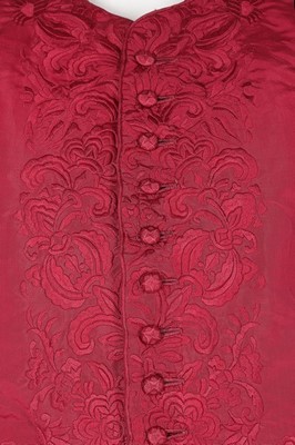 Lot 109 - A gentleman's Chinese embroidered crimson silk...