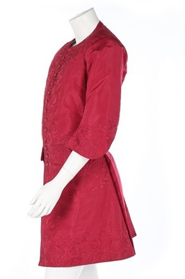 Lot 109 - A gentleman's Chinese embroidered crimson silk...