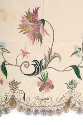 Lot 131 - An embroidered silk apron, English, circa 1730,...