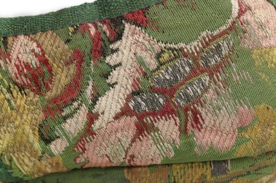 Lot 129 - A pair of shoes of 1730s green brocaded silk,...