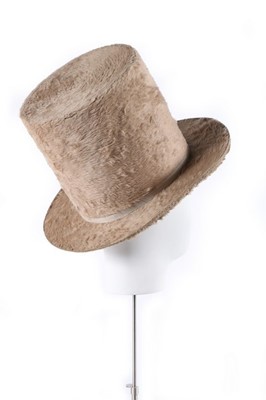 Lot 138 - A fine beige beaver plush stove pipe hat,...