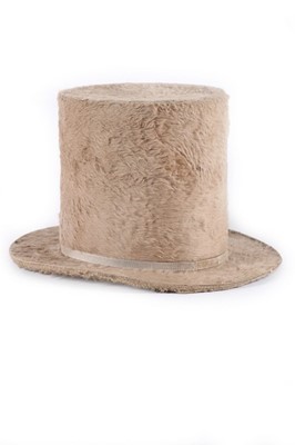 Lot 138 - A fine beige beaver plush stove pipe hat,...