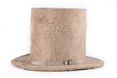 Lot 138 - A fine beige beaver plush stove pipe hat,...