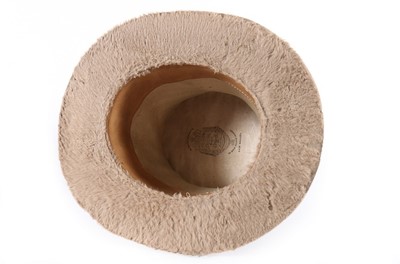 Lot 138 - A fine beige beaver plush stove pipe hat,...