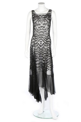 Lot 191 - A black bugle beaded chiffon evening dress,...