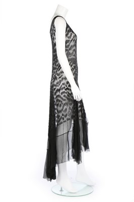 Lot 191 - A black bugle beaded chiffon evening dress,...