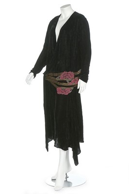 Lot 11 - A couture black velvet flapper dress, early...